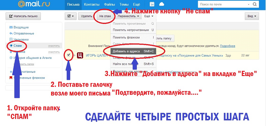 Как отправить письма в спам